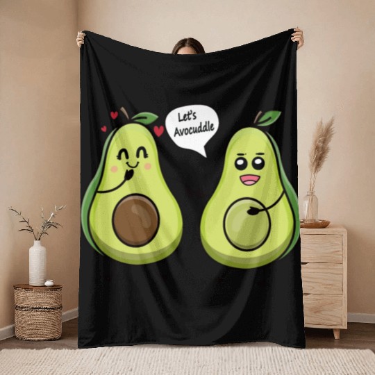 Lets avocuddle avocado valentine pun Throw Blankets