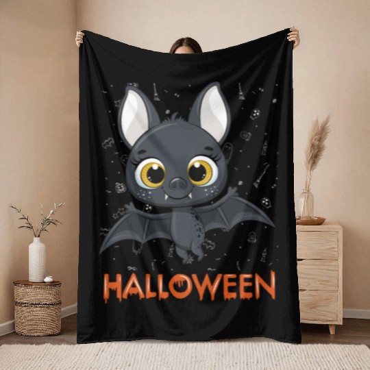 Trick or treat Funny cute bat Halloween cute bat Throw Blankets