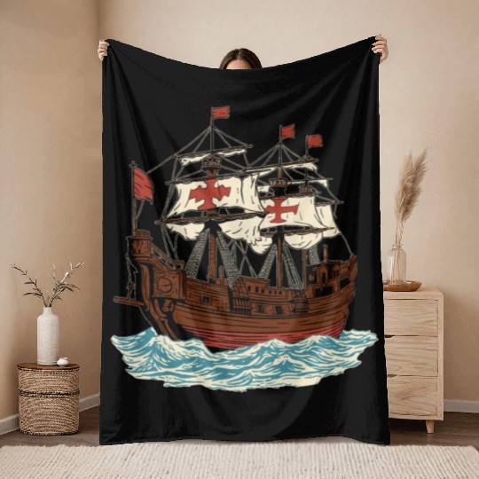Columbus Day 1492 Ship Throw Blankets