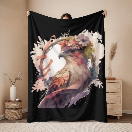 Birds Of Prey Kite Bird Flower Crown Floral Throw Blankets