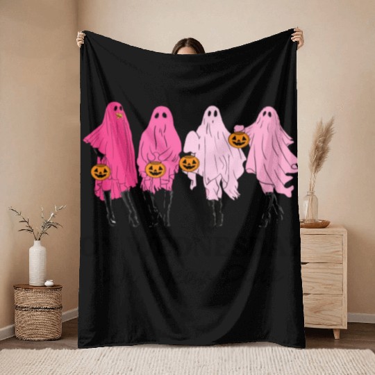 Breast Cancer On Wednesday We Wear Pink Halloween Throw Blankets