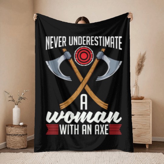 Axe Throwing Never Underestimate A Woman Bullseye Throw Blankets