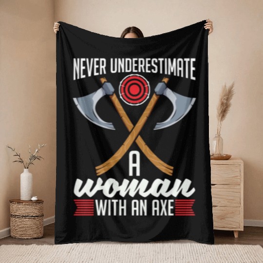 Axe Throwing Never Underestimate A Woman Bullseye Throw Blankets
