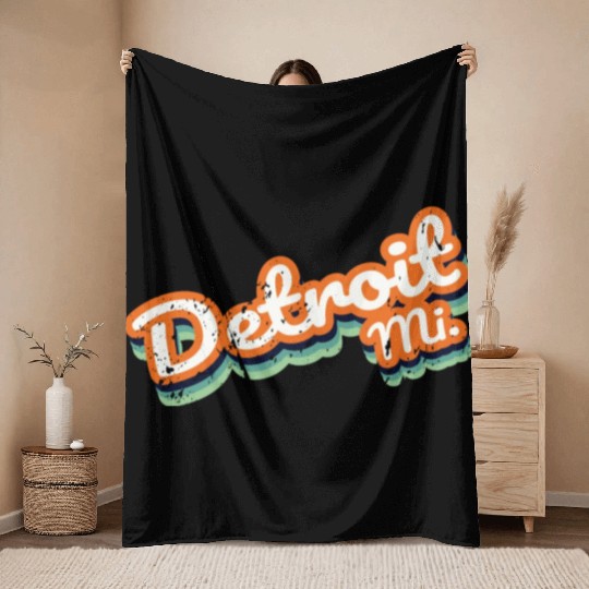 Retro Vintage Detroit Mi Throw Blankets