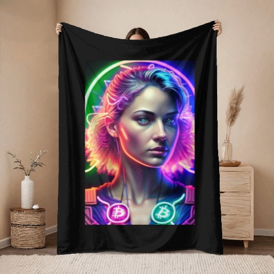 Bitcoin Woman Throw Blankets