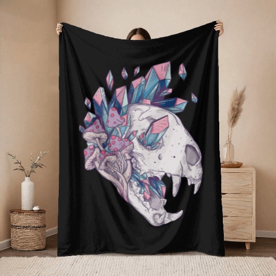 Crystal Cat Skull Throw Blankets