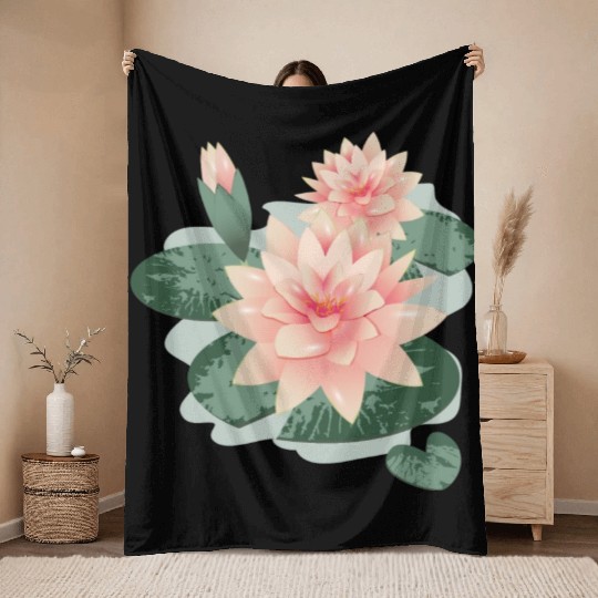Water lily flower with bud in water lily pond Throw Blankets