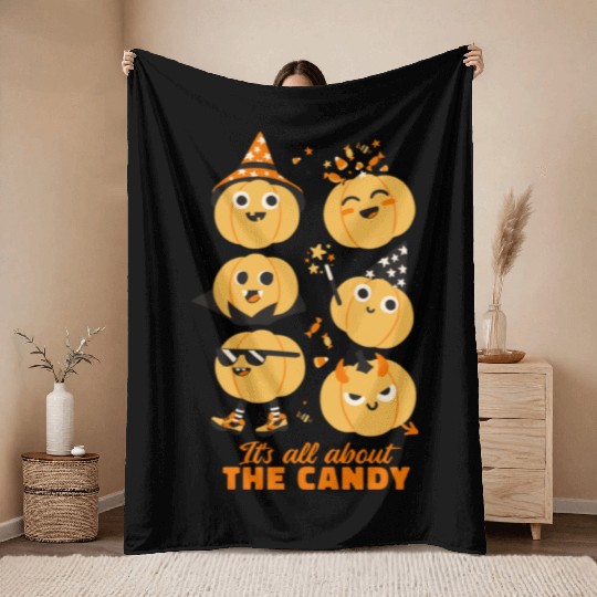 Halloween Pumpkin Cute Kids Candy Throw Blankets