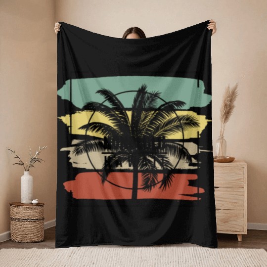 Honolulu Hawaii Palm Tree Retro Artistic Throw Blankets