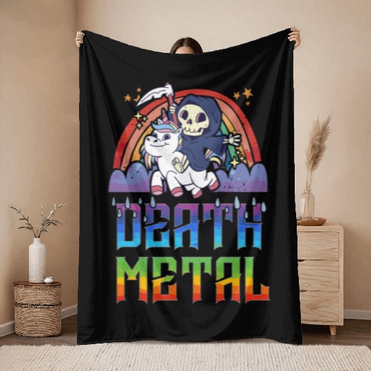 Death Metal & Unicorn Rainbow Throw Blankets