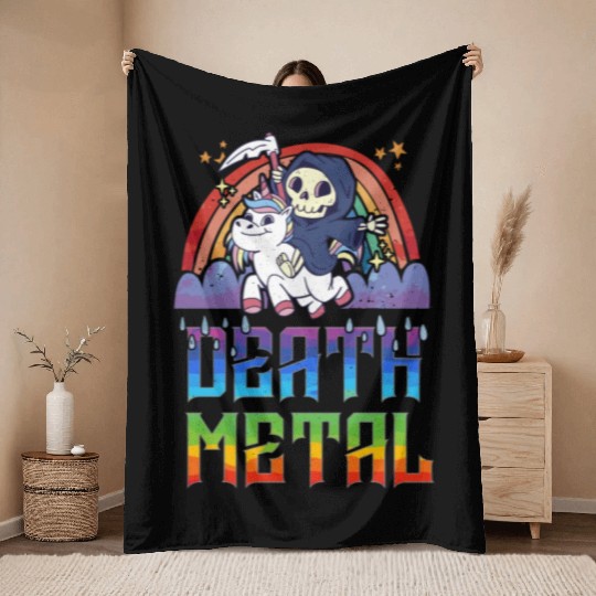Death Metal & Unicorn Rainbow Throw Blankets