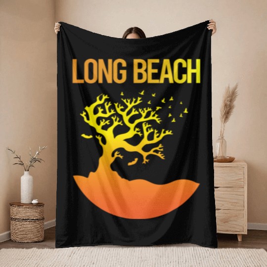 Neon Tree Art Long Beach 70s Throw Blankets
