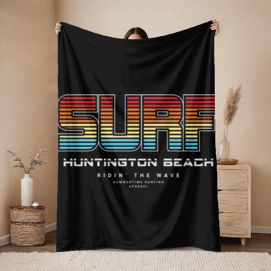 Surf in Huntington Beach nature Throw Blankets