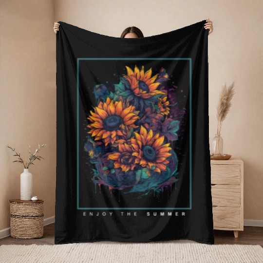 Psychedelic Sunflowers Garden Nature Lover Gift Throw Blankets