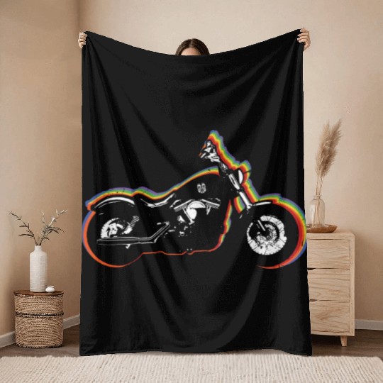 Motorcycle Gay LGBTQ Rainbow LGBT Pride Month Throw Blankets