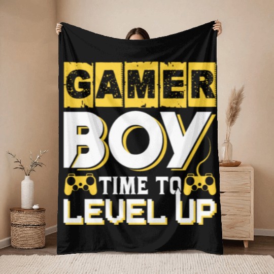 Gamer boy time to level up Throw Blankets