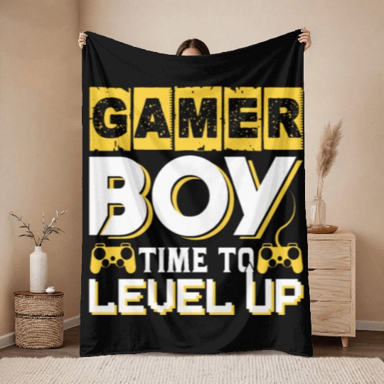 Gamer boy time to level up Throw Blankets