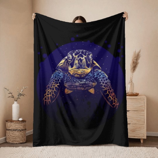 Sea Life - Colorful Sea Turtle Throw Blankets