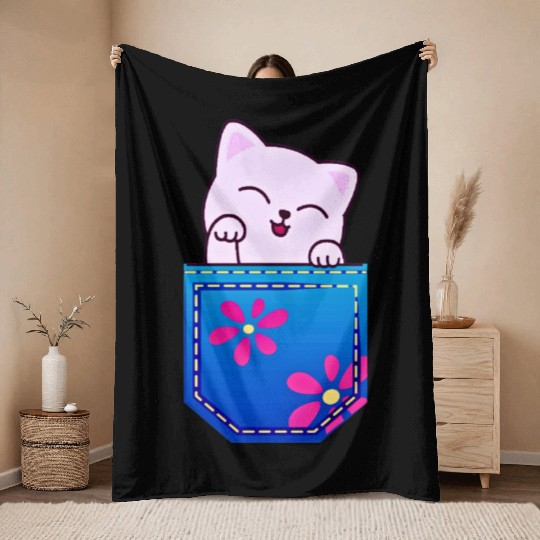 Cat in the pocket Throw Blankets