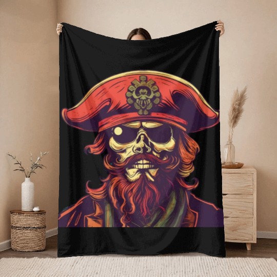 Fierce Pirate Skull Set Sail for Adventure Throw Blankets