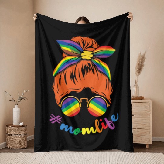 Mama Moms Mommy Gay LGBTQ Rainbow LGBT Pride Month Throw Blankets