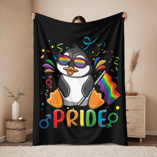 Love Penguin Gay LGBTQ Rainbow LGBT Pride Month Throw Blankets