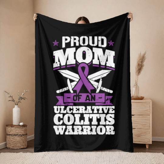 Proud Mom Of An Ulcerative Colitis Warrior Throw Blankets