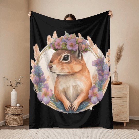 Watercolor Chipmunk Flower Crown Hawaiian Boho Aes Throw Blankets