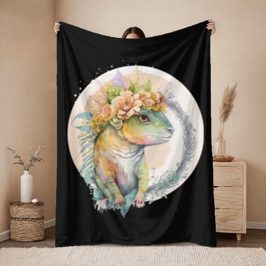 Cute Lizard Chameleon Flower Crown Pet Reptile Lov Throw Blankets
