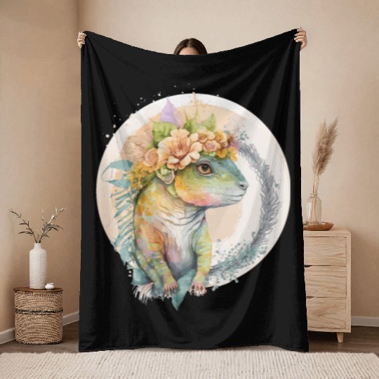 Cute Lizard Chameleon Flower Crown Pet Reptile Lov Throw Blankets