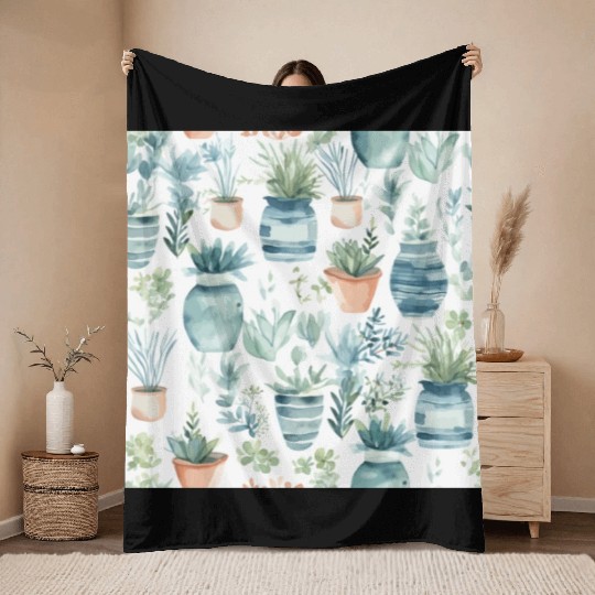 Watercolor Coastal Plants Throw Blankets