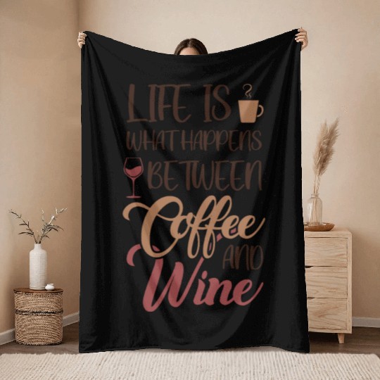 Life is between Coffee and Wine Latte Art Barista Throw Blankets