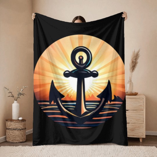 Anchor in the sunset Throw Blankets