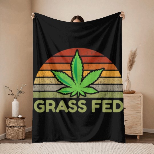 Grass Fed Hemp Farmer Weed Cannabis Marijuana Throw Blankets