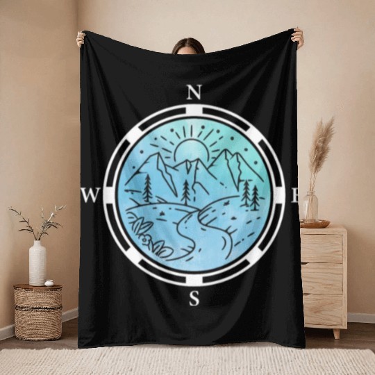 Hiker Mountains Compass climbing Mountaineering Throw Blankets