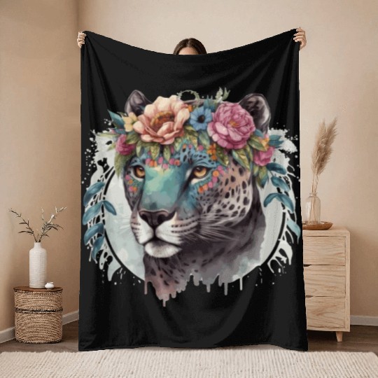 Cute Jaguar Flower Crown Africa Safari Animal Love Throw Blankets