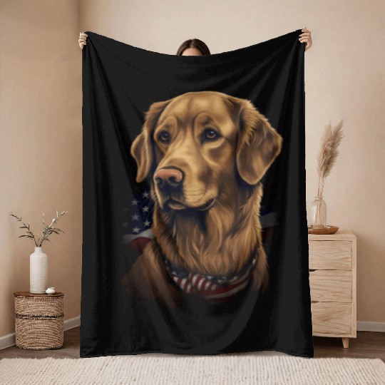 Golden Retriever American Flag Dog Lover Throw Blankets