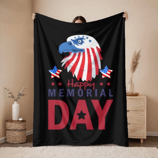 Happy Memorial Day Veterans Brave US Eagle Stars Throw Blankets