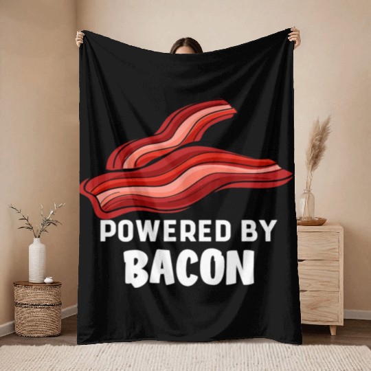 Funny Saying Powered By Bacon Pig Farmer Humorous Throw Blankets