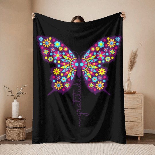 butterflies floral Throw Blankets