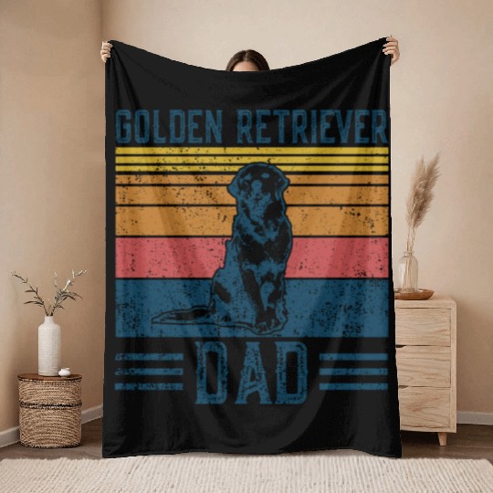 Dog Golden Dad Vintage Golden Retriever Dad Throw Blankets
