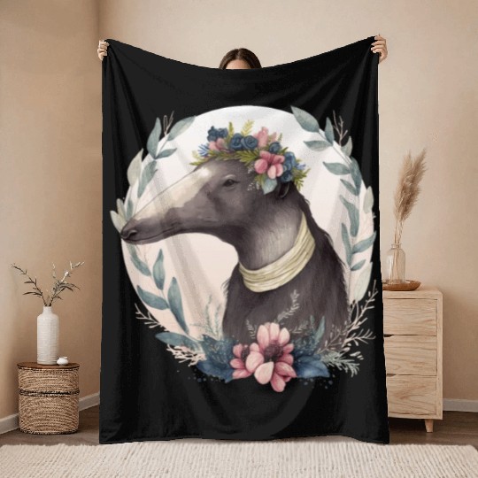 Watercolor Anteater Flower Crown Floral Anteaters Throw Blankets