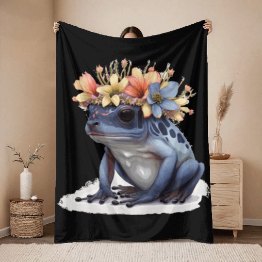 Cute Poison Dart Frog Flower Crown Amphibian Lover Throw Blankets