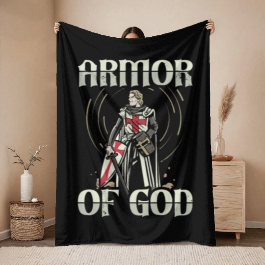 Armor of God Templar Knight Christian Faith Jesus Throw Blankets