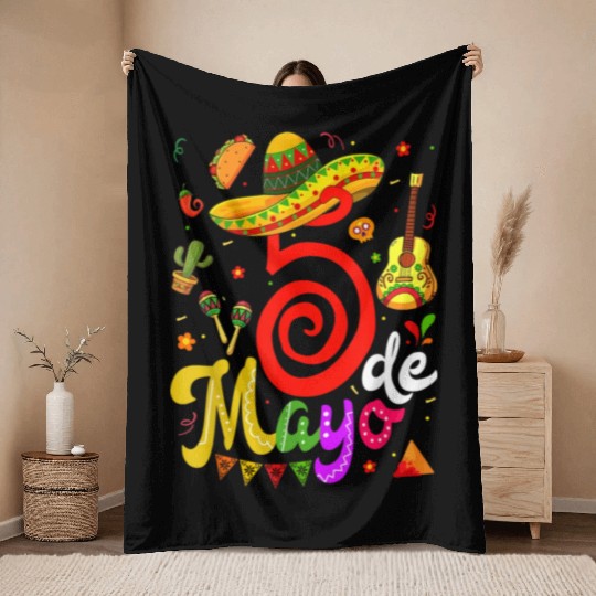 Cinco De Mayo Fiesta Surprise Camisa 5 De Mayo Viv Throw Blankets