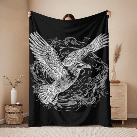 Flying Seagull Over The Water Cloud Throw Blankets