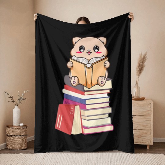 Eacher Librarian Kawaii Cats Book Lover Cat Read Throw Blankets