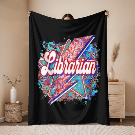Leopard Lightning Bolt Librarian Teacher Book Throw Blankets