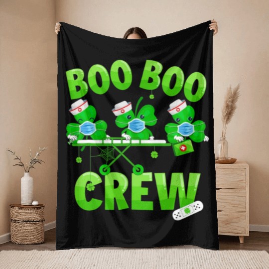 Boo Boo Crew Nurse St Patricks Day Shamrock Throw Blankets