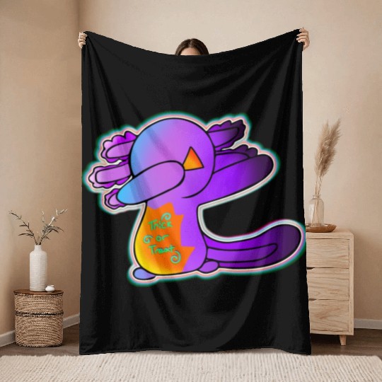 Jack O Lantern Axolotl Halloween Trick Or Treat 1 Throw Blankets